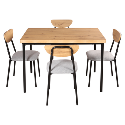 Set de sufragerie 1+4, stejar deschis/gri/negru, MADIO