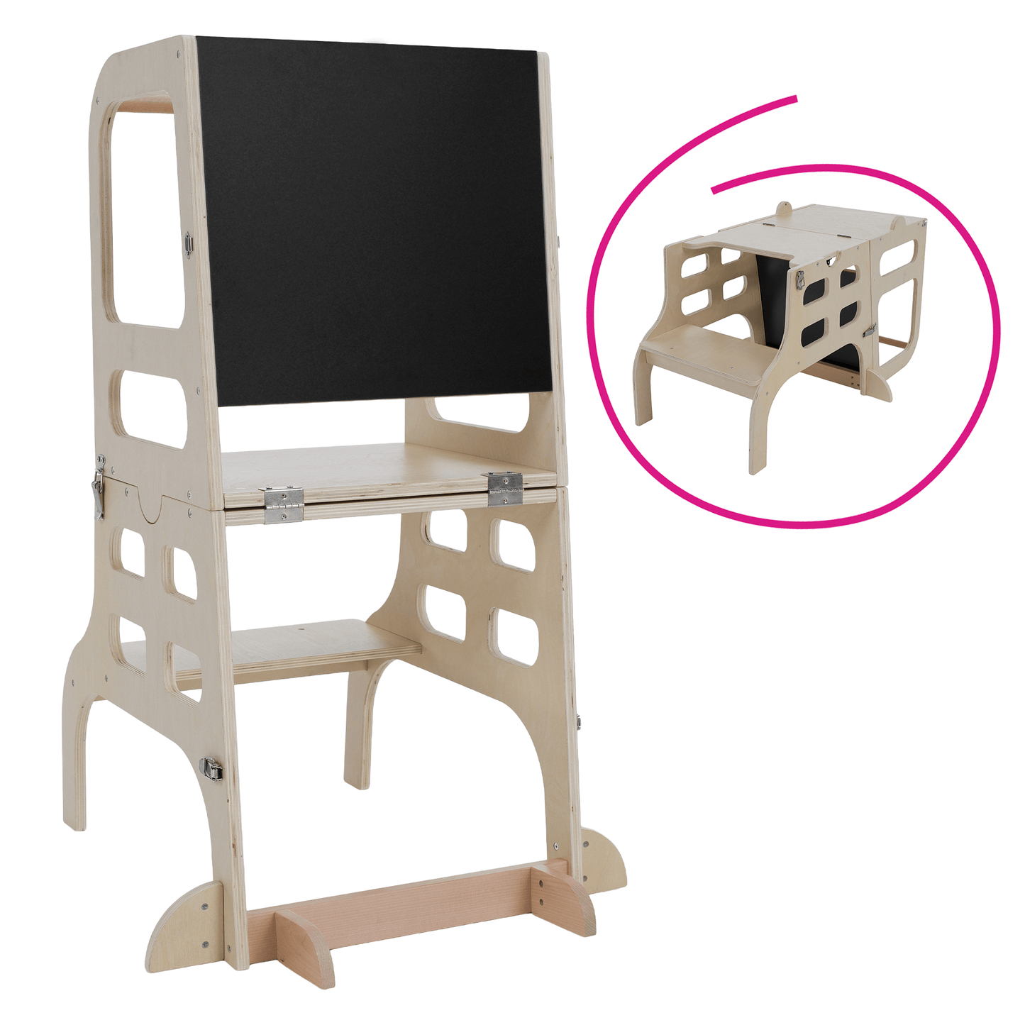 Turnul de învăţare Montessori 3în1 cu tablă, natural, MAGAN