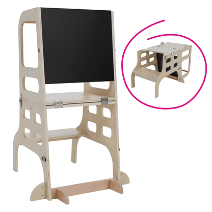 Turnul de învăţare Montessori 3în1 cu tablă, natural, MAGAN