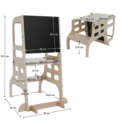 Turnul de învăţare Montessori 3în1 cu tablă, natural, MAGAN