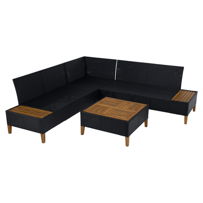 Set de grădină din ratan, lemn de salcâm, negru/gri/natural, MALKOM