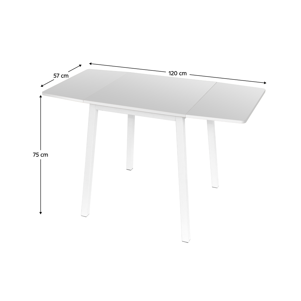 Masă dining, MDF folie/metal, alb, 60-120x60 cm, MAURO