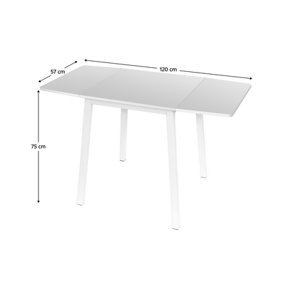 Masă dining, MDF folie/metal, alb, 60-120x60 cm, MAURO