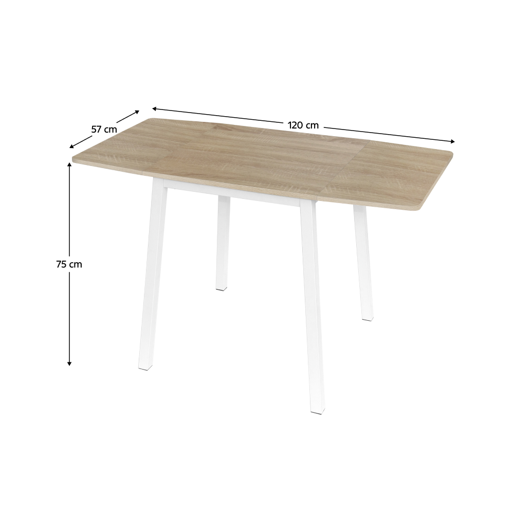 Masă dining, MDF folie/metal, stejar sonoma/alb, 60-120x60 cm, MAURO