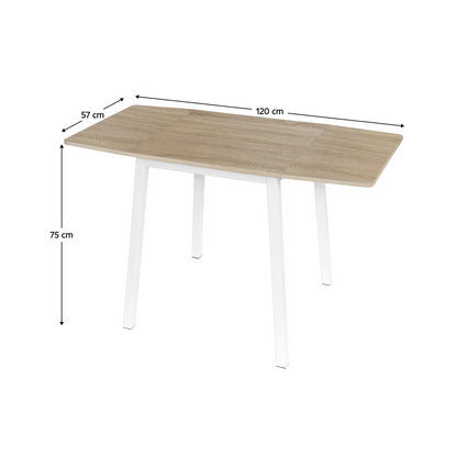 Masă dining, MDF folie/metal, stejar sonoma/alb, 60-120x60 cm, MAURO