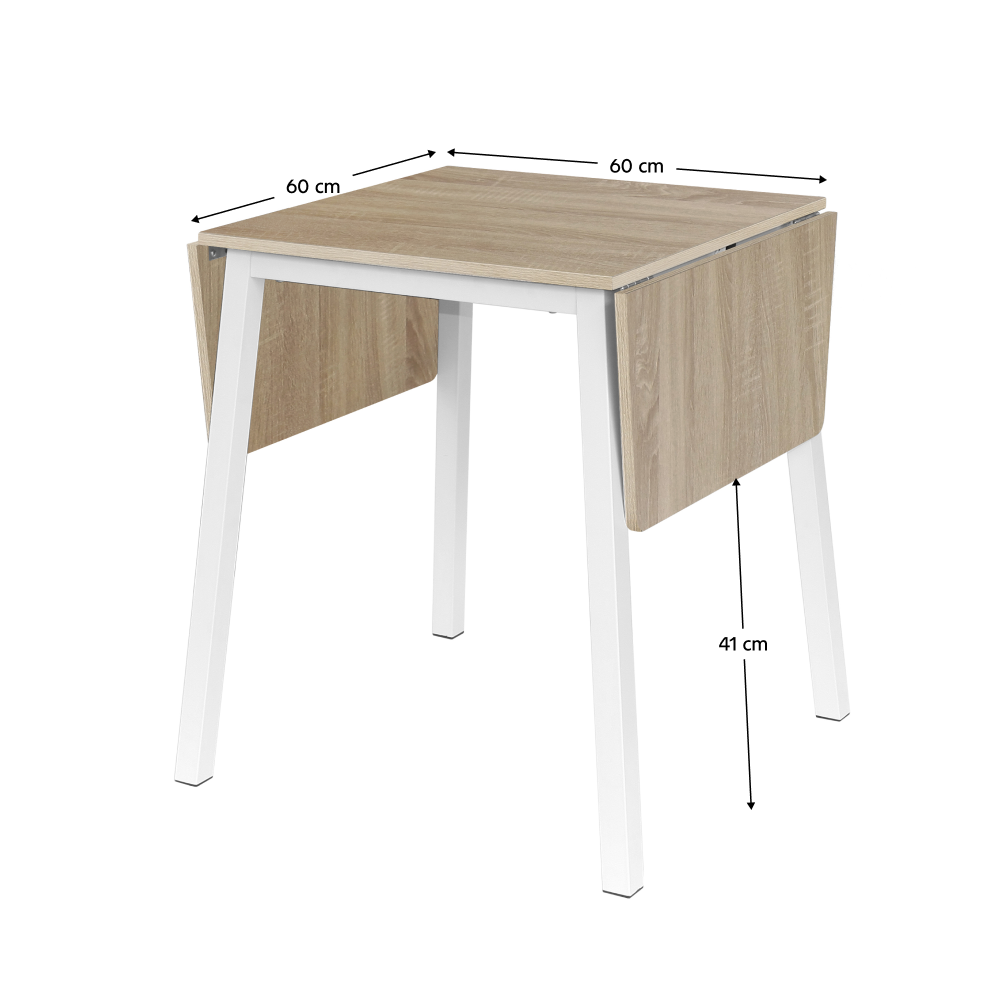Masă dining, MDF folie/metal, stejar sonoma/alb, 60-120x60 cm, MAURO