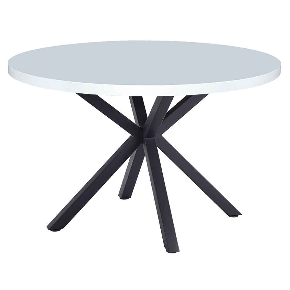 Masă de sufragerie, alb mat/ negru, diametru 120 cm, MEDOR