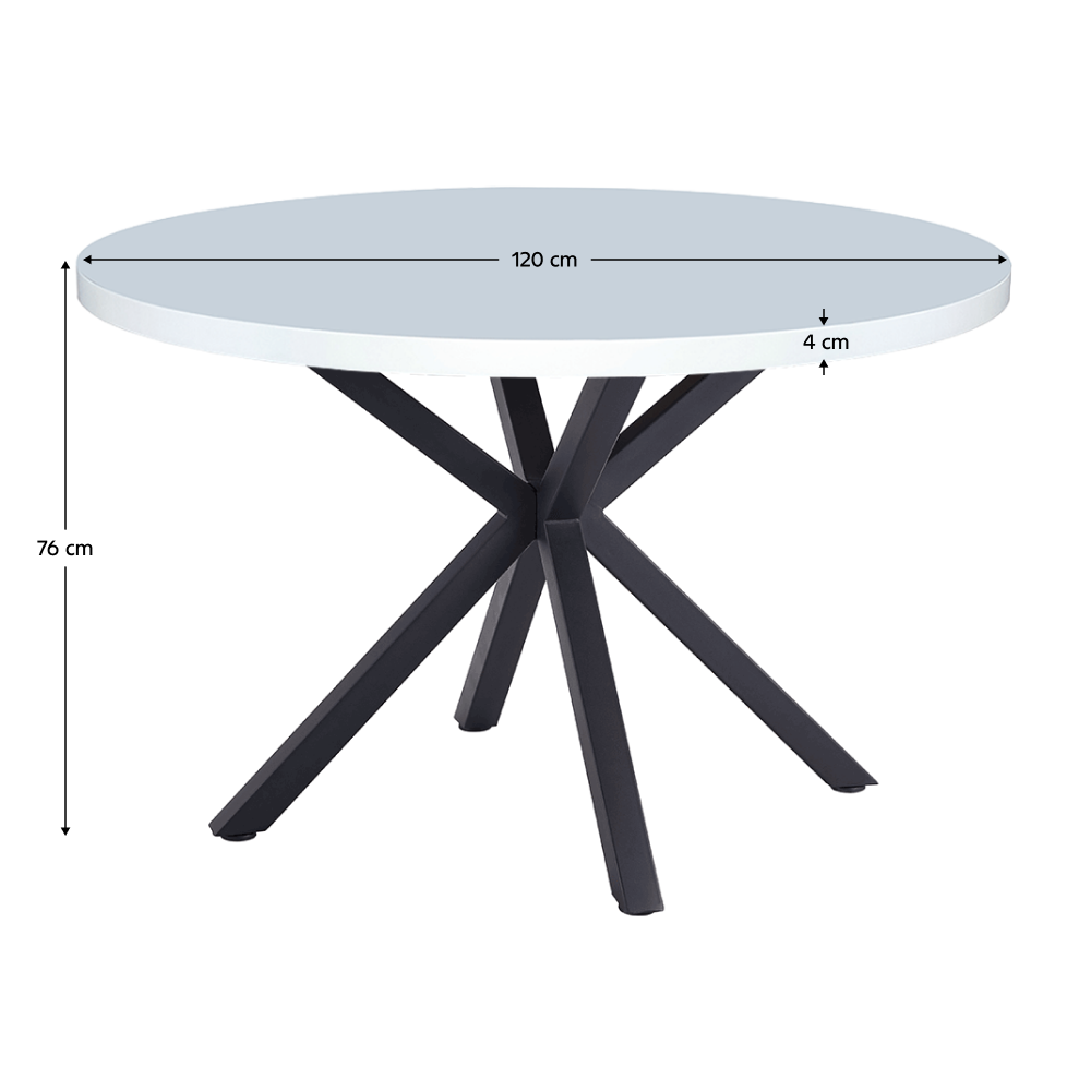 Masă de sufragerie, alb mat/ negru, diametru 120 cm, MEDOR