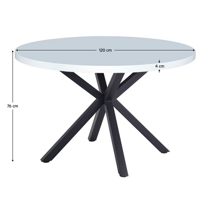 Masă de sufragerie, alb mat/ negru, diametru 120 cm, MEDOR