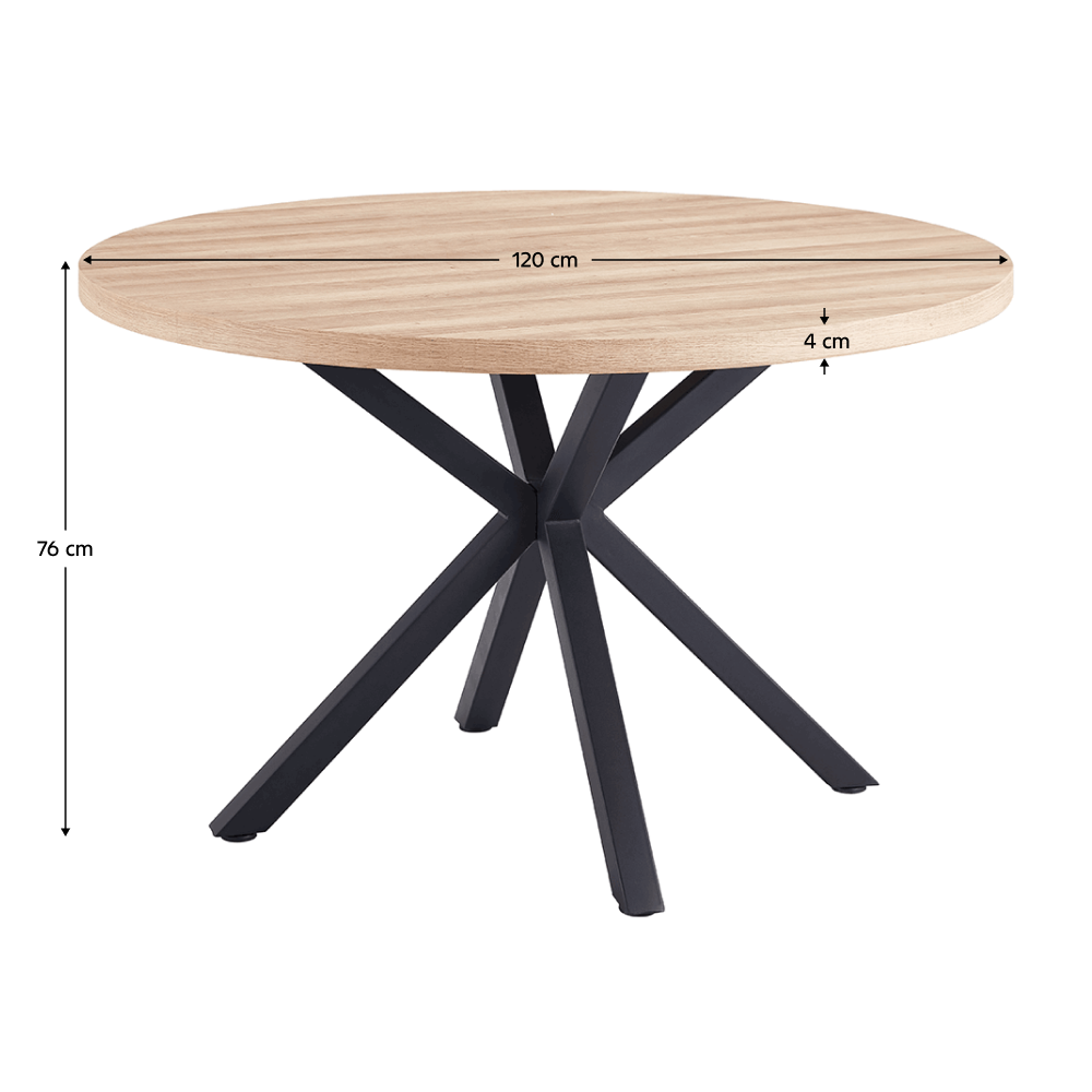Masă de sufragerie, stejar sonoma / negru, diametru 120 cm, MEDOR