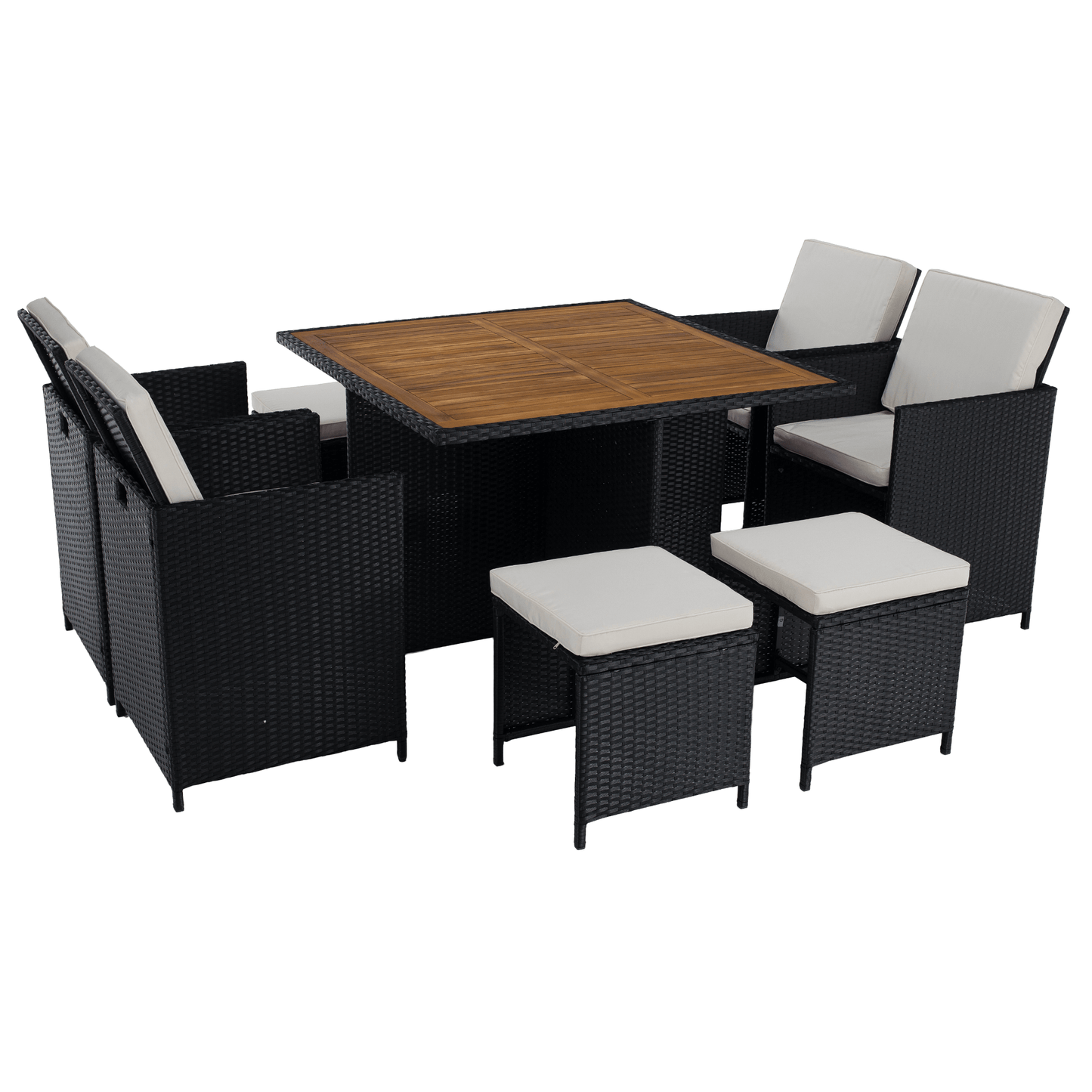 Set de grădină din ratan, lemn de salcâm, negru/crem/natural, MELFORD
