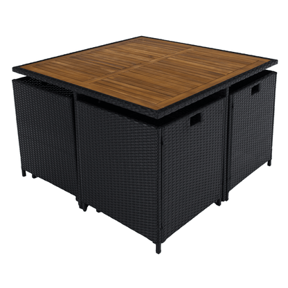 Set de grădină din ratan, lemn de salcâm, negru/crem/natural, MELFORD