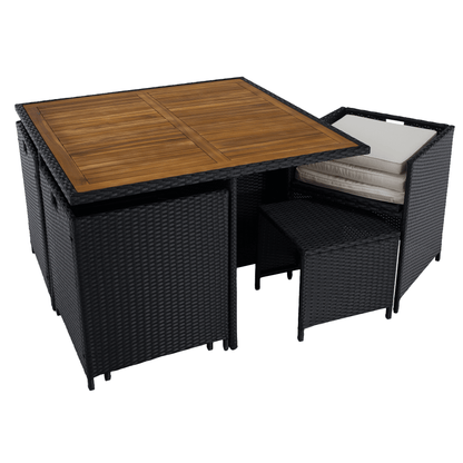 Set de grădină din ratan, lemn de salcâm, negru/crem/natural, MELFORD
