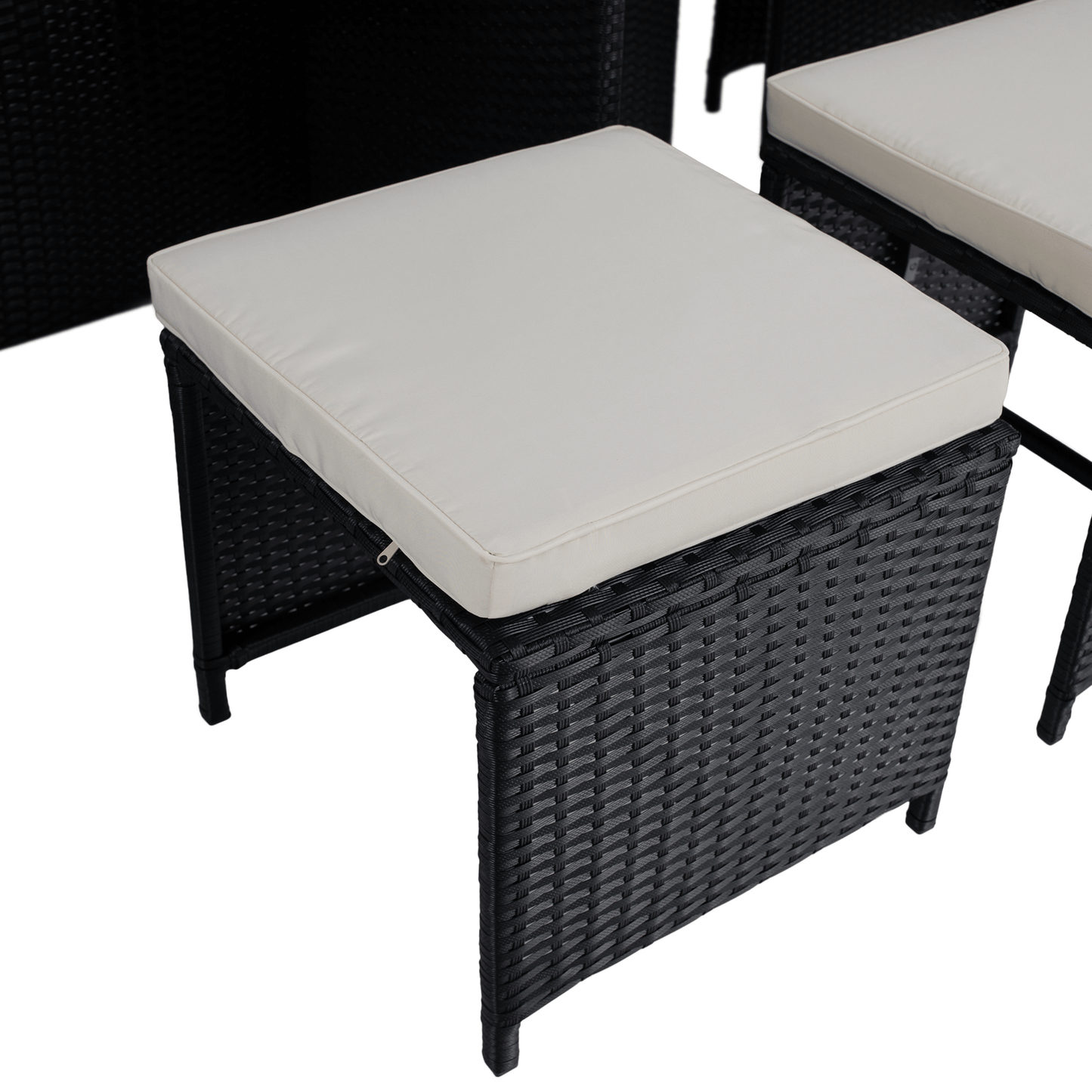 Set de grădină din ratan, lemn de salcâm, negru/crem/natural, MELFORD