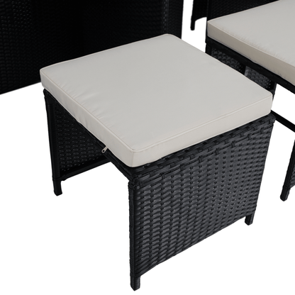 Set de grădină din ratan, lemn de salcâm, negru/crem/natural, MELFORD