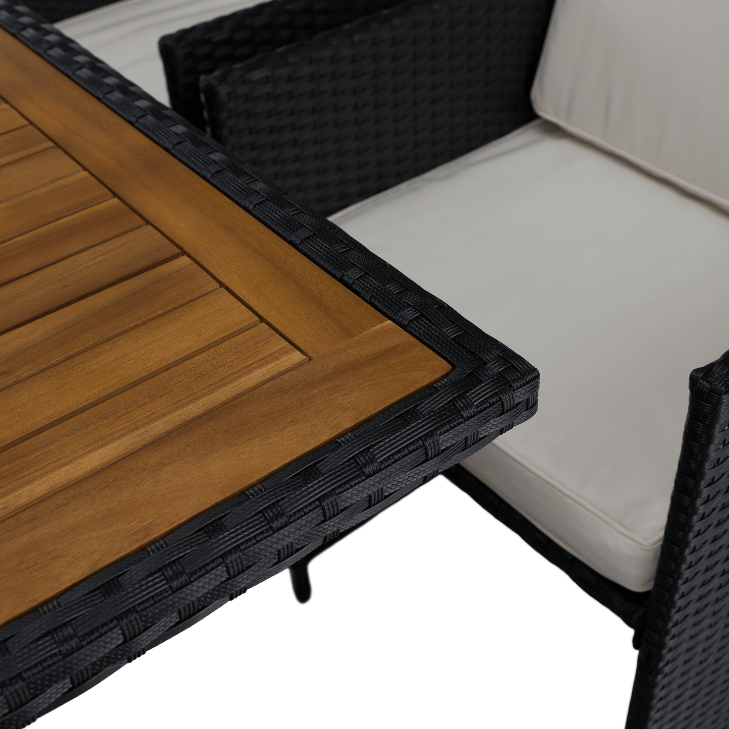 Set de grădină din ratan, lemn de salcâm, negru/crem/natural, MELFORD