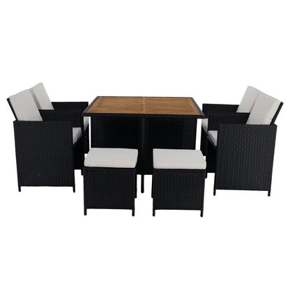 Set de grădină din ratan, lemn de salcâm, negru/crem/natural, MELFORD