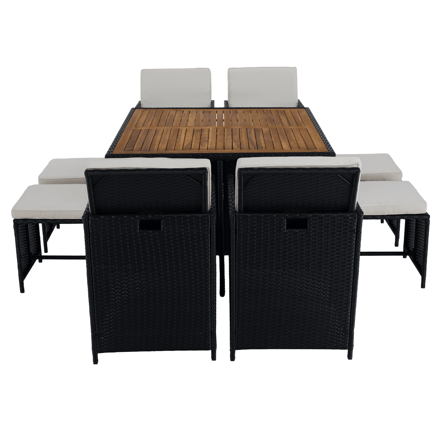 Set de grădină din ratan, lemn de salcâm, negru/crem/natural, MELFORD