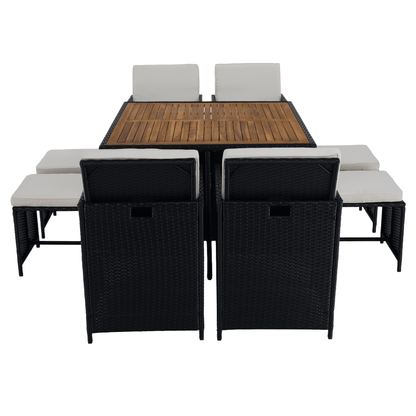 Set de grădină din ratan, lemn de salcâm, negru/crem/natural, MELFORD