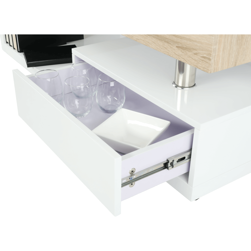 Măsuţă de cafea, alb extra lucios HG/stejar sonoma, MELIDA