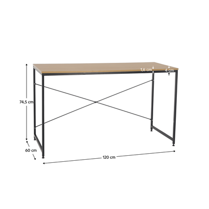 Birou, stejar/negru, 120x60 cm, MELLORA