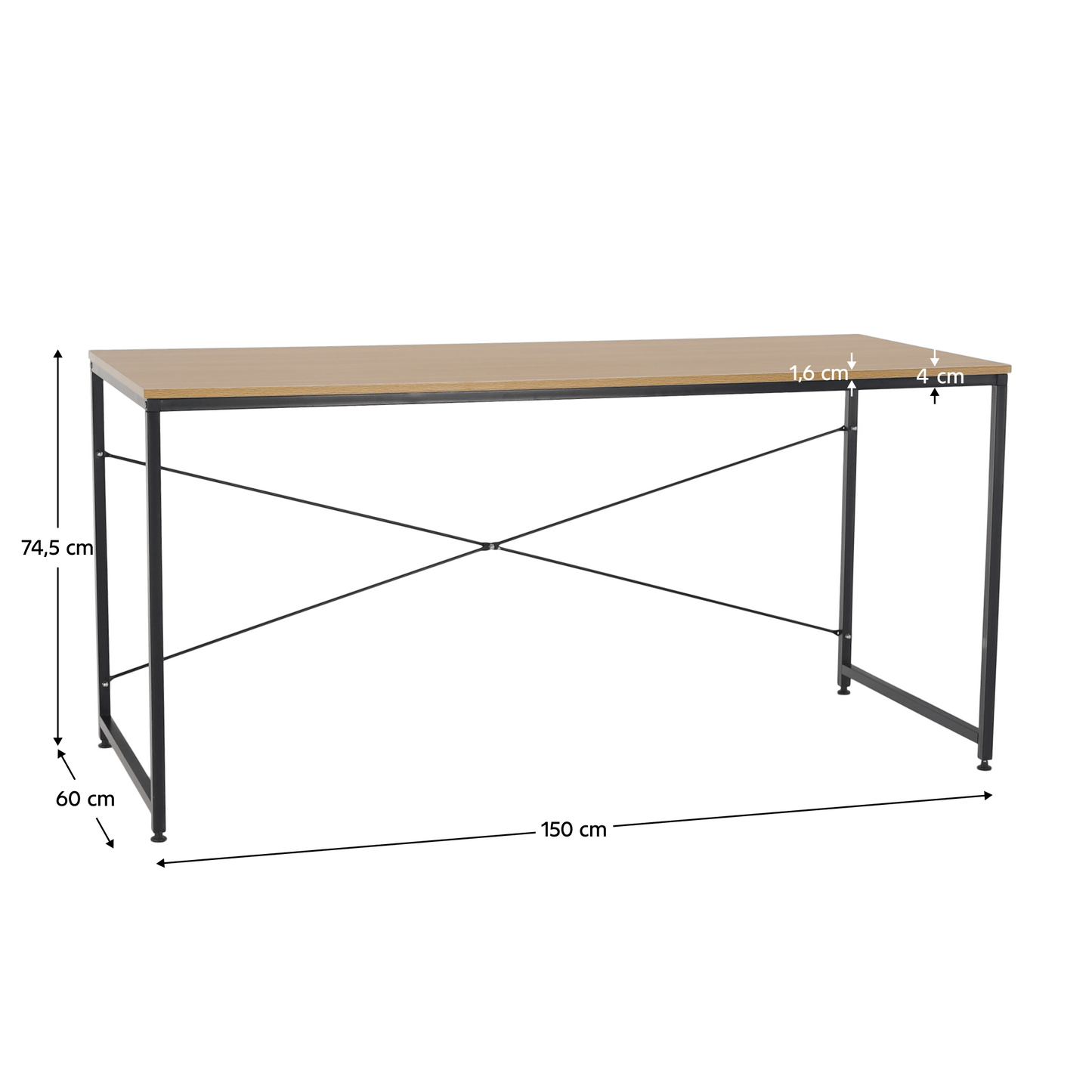 Birou, stejar / negru, 150x60 cm, MELLORA