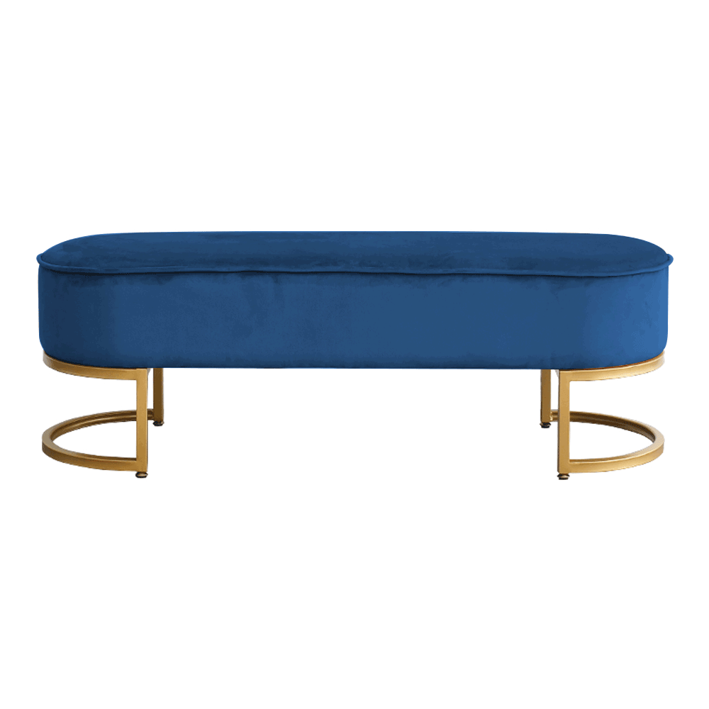 Bancă de design, ţesătură de catifea albastră/crom auriu, MIRILA NEW