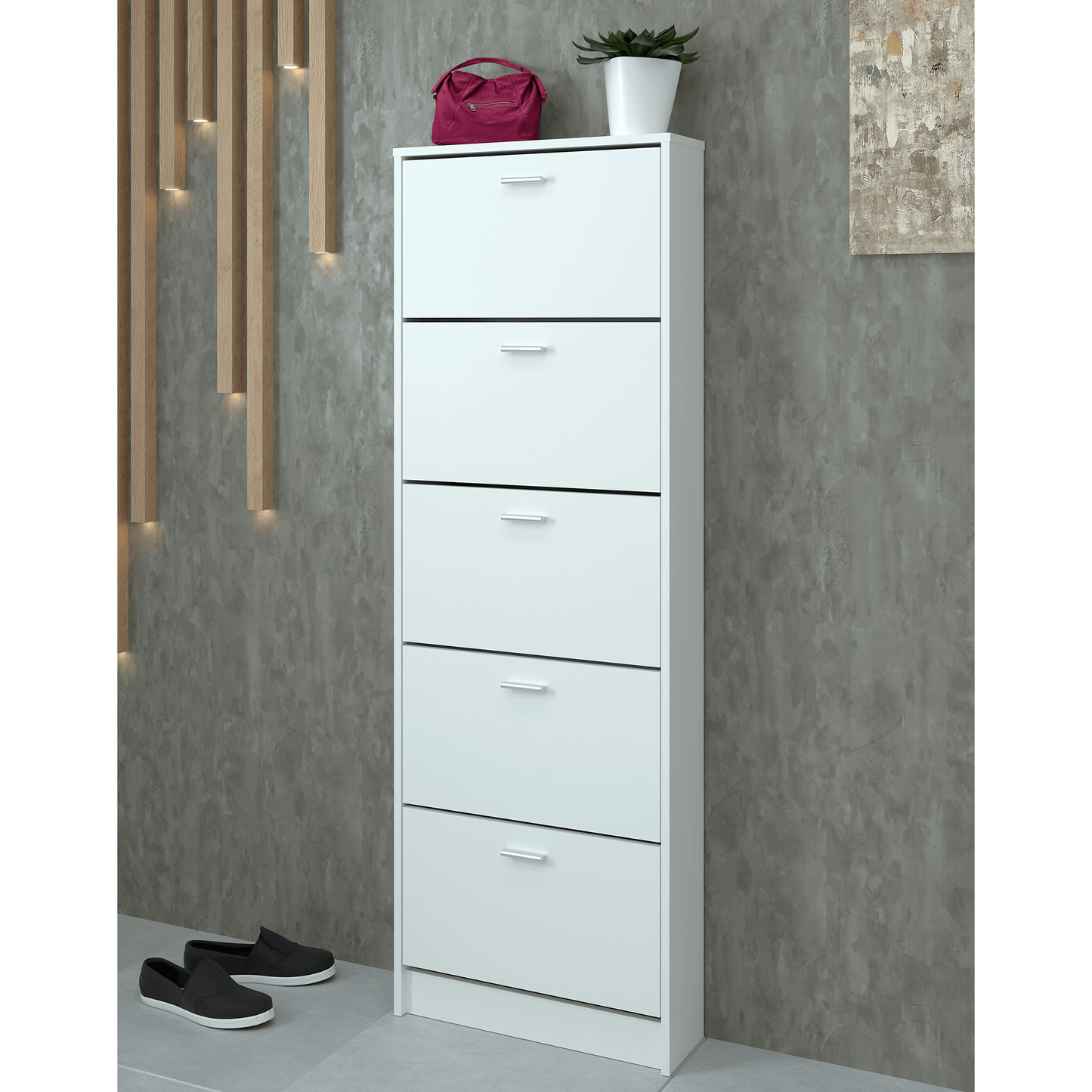 Dulap pantofi, 5 rafturi, alb, MOBI 15