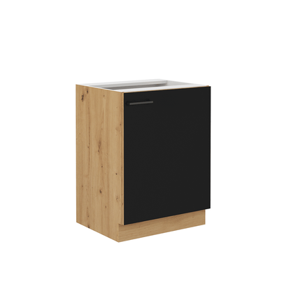 Dulap de bucătărie inferior, negru mat / stejar artizan, MONRO 60 D 1F BB