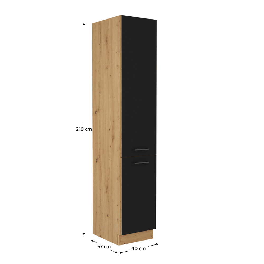 Dulap pentru produse alimentare, negru mat / stejar artizan, MONRO 40 DK-210 2F