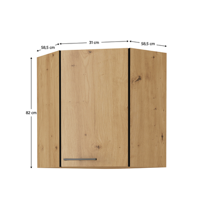 Dulap superior, negru mat / stejar artizan, MONRO 60/60 GN-72 1F