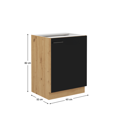 Dulap de bucătărie inferior, negru mat / stejar artizan, MONRO 60 D 1F BB