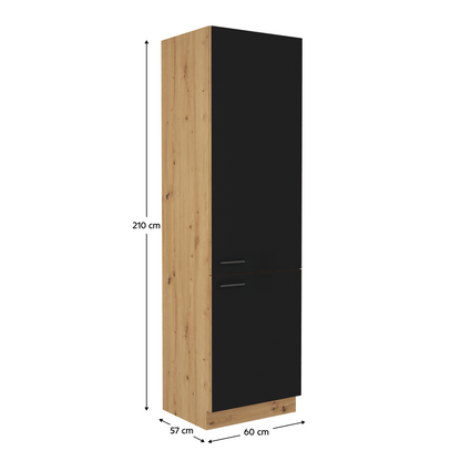 Dulap pentru frigider încorporat, stejar artizan/ negru mat, MONRO 60 LO-210 2F