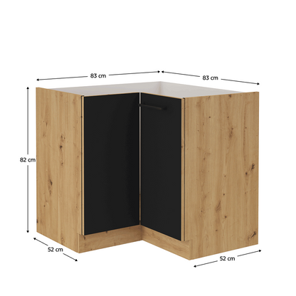 Dulap colţ inferior, negru mat / stejar artizan, MONRO 90/90 DN 1F BB
