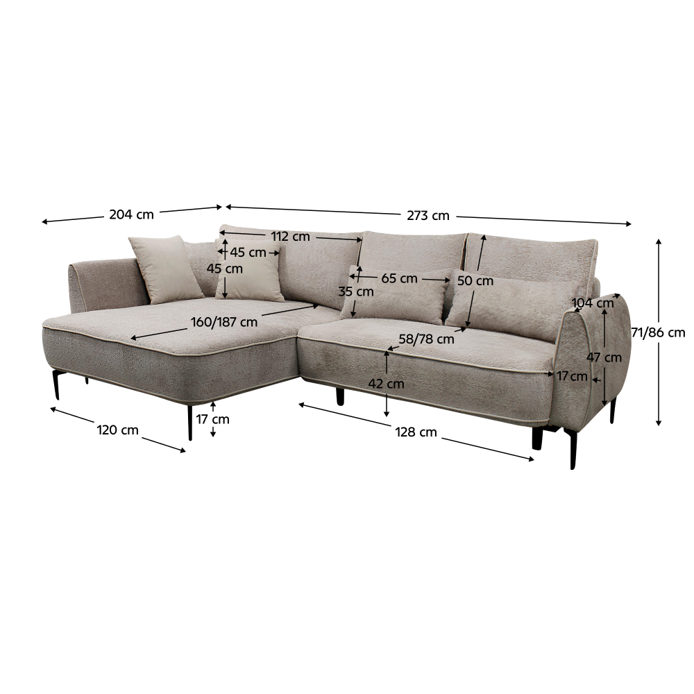 Set canapea, gri-bej Taupe, pe stânga, MURIEL ROH