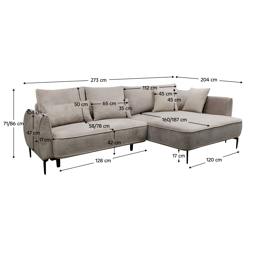 Set canapea, gri-bej Taupe, pe dreapta, MURIEL ROH