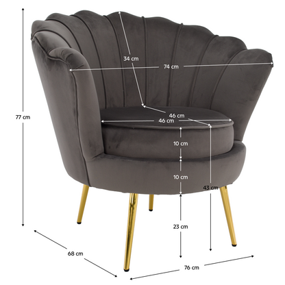 Fotoliu în stilul Art-deco, gri-maro ţesătură Velvet/gold crom auriu, NOBLEO