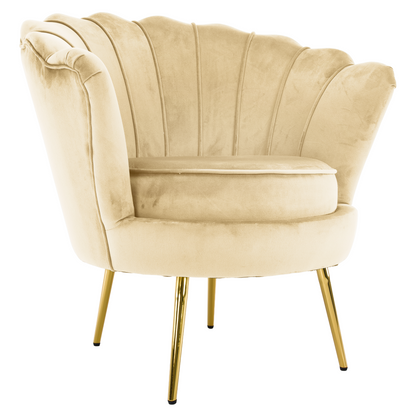 Fotoliu în stilul Art-deco, bej ţesătură Velvet/gold crom auriu, NOBLEO
