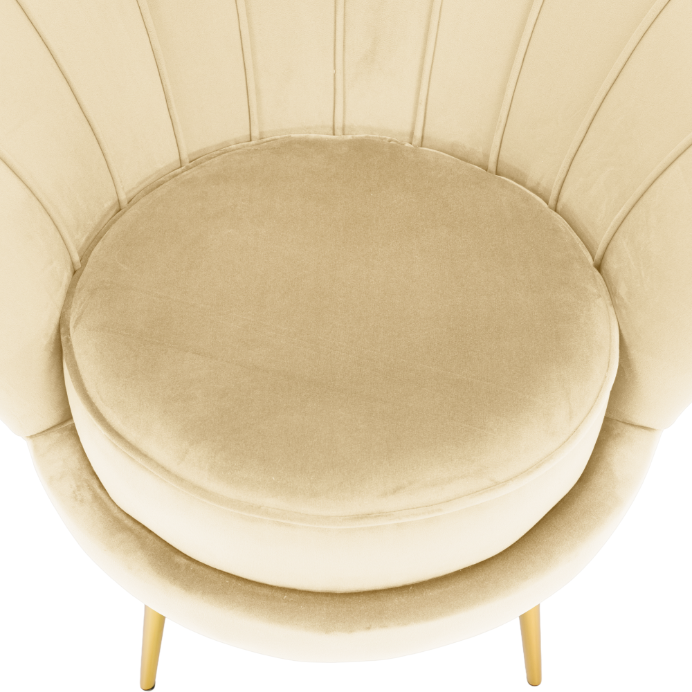 Fotoliu în stilul Art-deco, bej ţesătură Velvet/gold crom auriu, NOBLEO