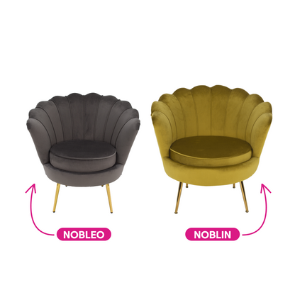 Fotoliu în stil Art-deco, catifea Velvet muştar/crom auriu, NOBLIN