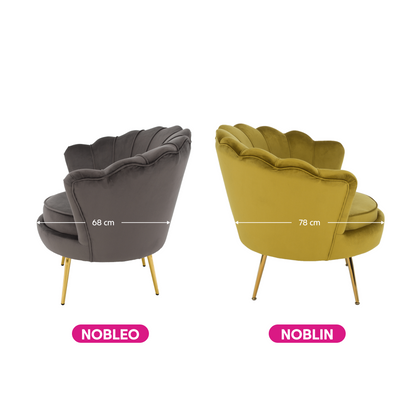 Fotoliu în stil Art-deco, catifea Velvet muştar/crom auriu, NOBLIN
