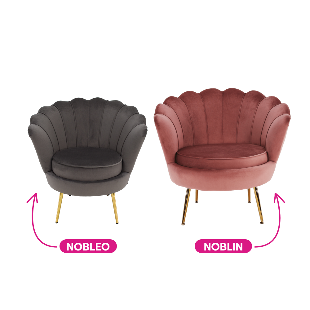 Fotoliu în stil Art-deco, catifea Velvet roz/crom auriu, NOBLIN