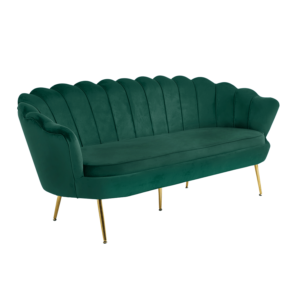 Canapea de lux, 3 locuri, ţesătură de catifea smarald/crom auriu, stil Art-deco, NOBLIN