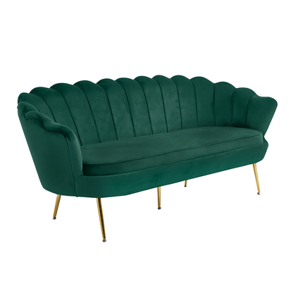 Canapea de lux, 3 locuri, ţesătură de catifea smarald/crom auriu, stil Art-deco, NOBLIN