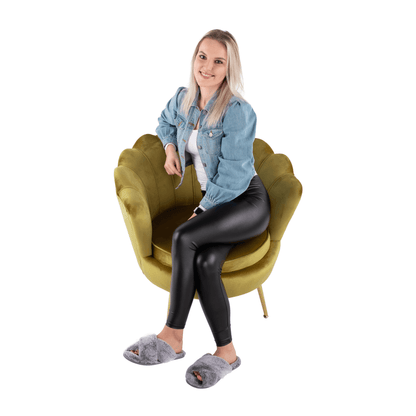 Fotoliu în stil Art-deco, catifea Velvet muştar/crom auriu, NOBLIN