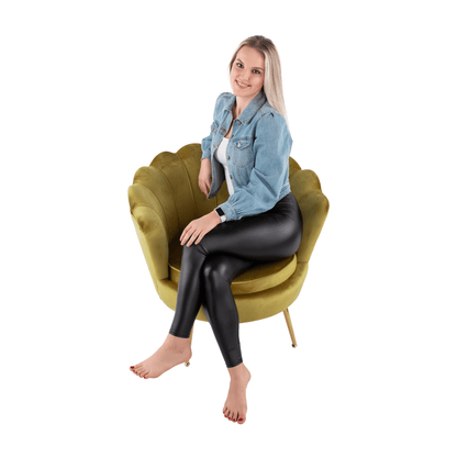 Fotoliu în stil Art-deco, catifea Velvet muştar/crom auriu, NOBLIN
