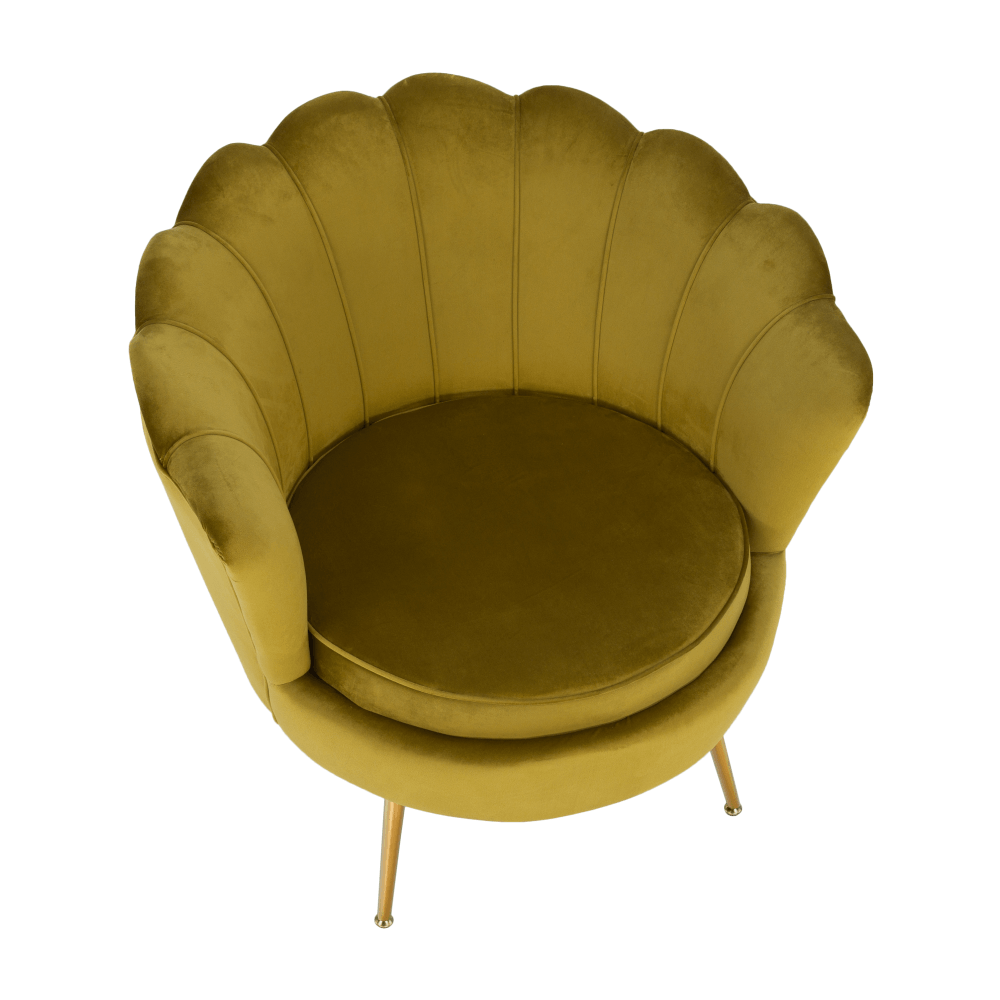 Fotoliu în stil Art-deco, catifea Velvet muştar/crom auriu, NOBLIN