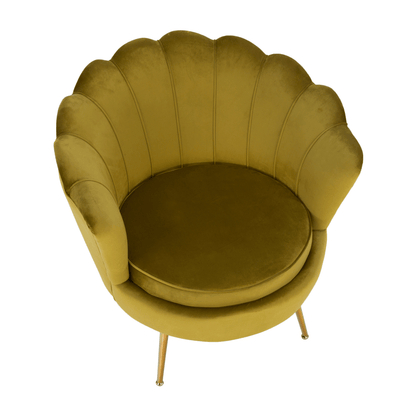 Fotoliu în stil Art-deco, catifea Velvet muştar/crom auriu, NOBLIN