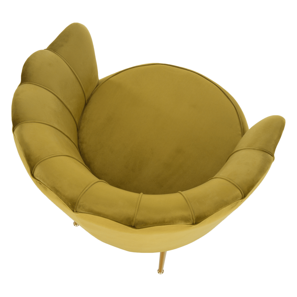 Fotoliu în stil Art-deco, catifea Velvet muştar/crom auriu, NOBLIN