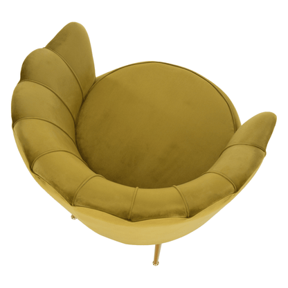Fotoliu în stil Art-deco, catifea Velvet muştar/crom auriu, NOBLIN